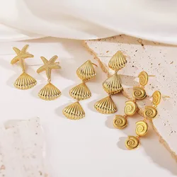 HECHENG, Shell Textured Starfish Metal 18K Gold Plated Earrings Summer Beach Holiday Glamour Jewellery Holiday Summer Jewellery