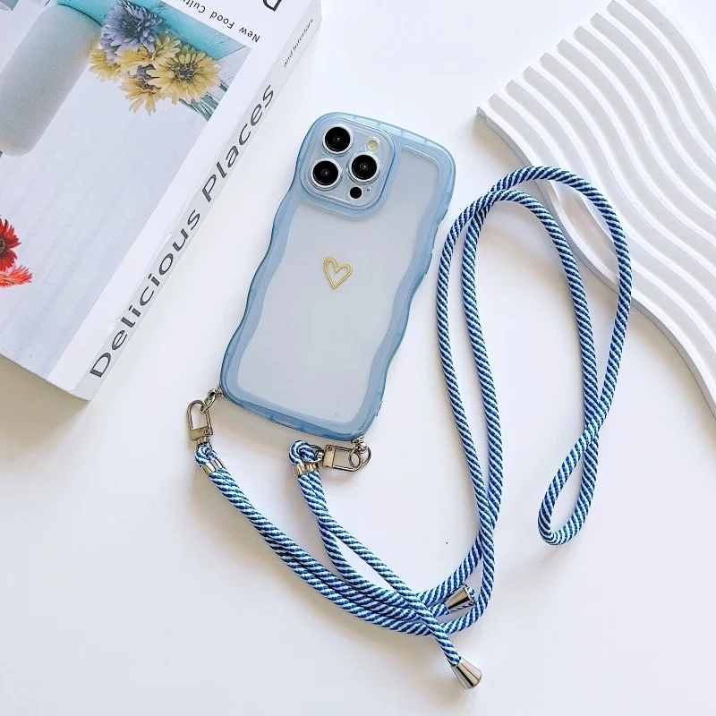 Modische Lanyard-Hülle für iPhone 17 Pro Max 18 14 12 11 13 15 16 Plus 16E 17E Stoßfeste Crossbody-Schlaufe Wellenförmige Transparente Abdeckung – Detail 9