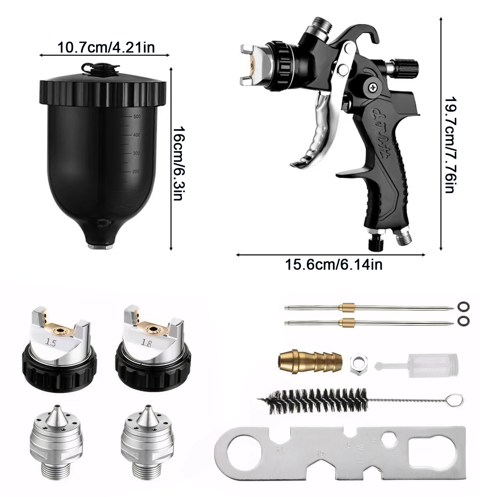 Pistola a spruzzo per aerografo per auto con adattatore Spruzzatore pneumatico ad alta atomizzazione per verniciatura di superfici metalliche per mobili per auto