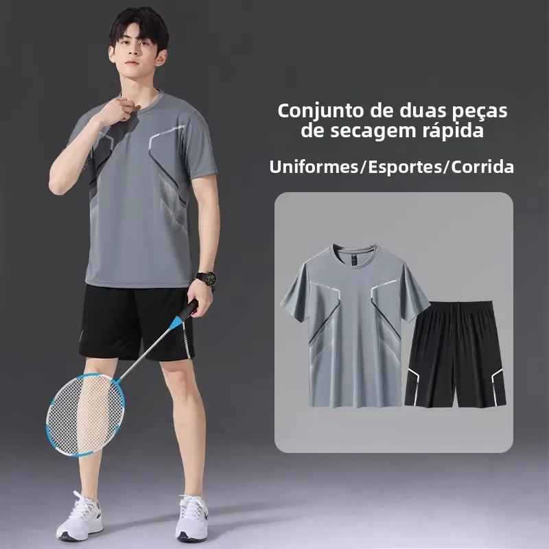 夏用スポーツウェアセット男性用薄型半袖tシャツとショートパンツカジュアルアウトドアポリエステルスポーツウェアボールゲームユニフォーム