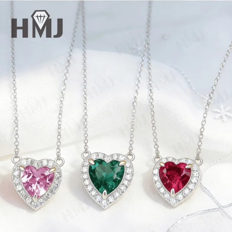 

Heart Necklaces 1CT Lab Grown Ruby/Sapphire/Colombian/Padparadscha 925Silver for Women Anniversary Christmas Gift Quality Jewely