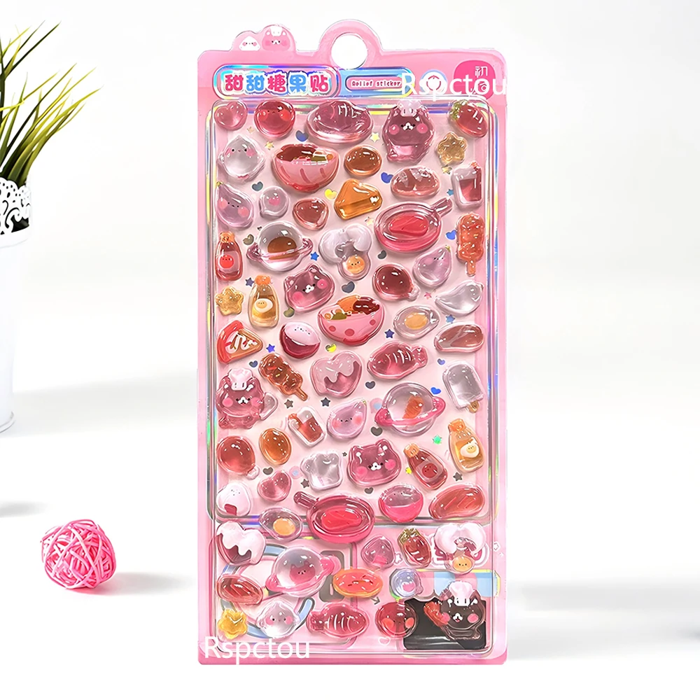 Pacote com 4 Adesivos 3D de Cristal em Estilo Kawaii, Adesivos Criativos de Animais de Anime para Scrapbook, Telefone e Guitarra