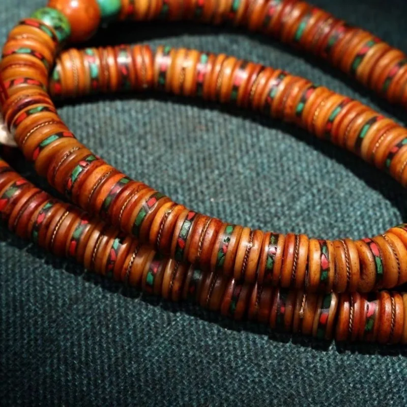 

108 бусин-разделителей из костяной кости с инкрустацией, в тибетском стиле, для браслетов и ожерелий