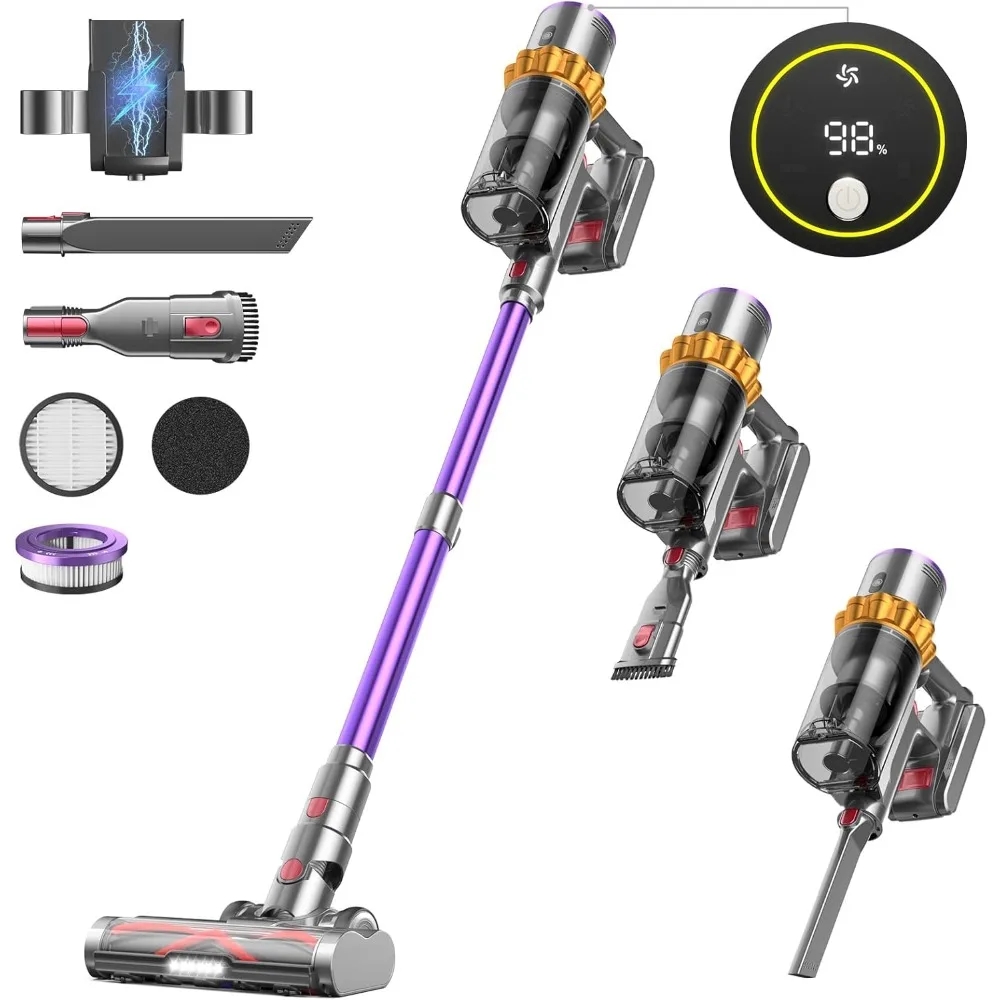 Cordless Vacuum Cleaner, 550W/45Kpa/65Mins Vacuum Cleaners for Home, Stick Vacuum Cordless with Low Noise, Wall Mount Charging