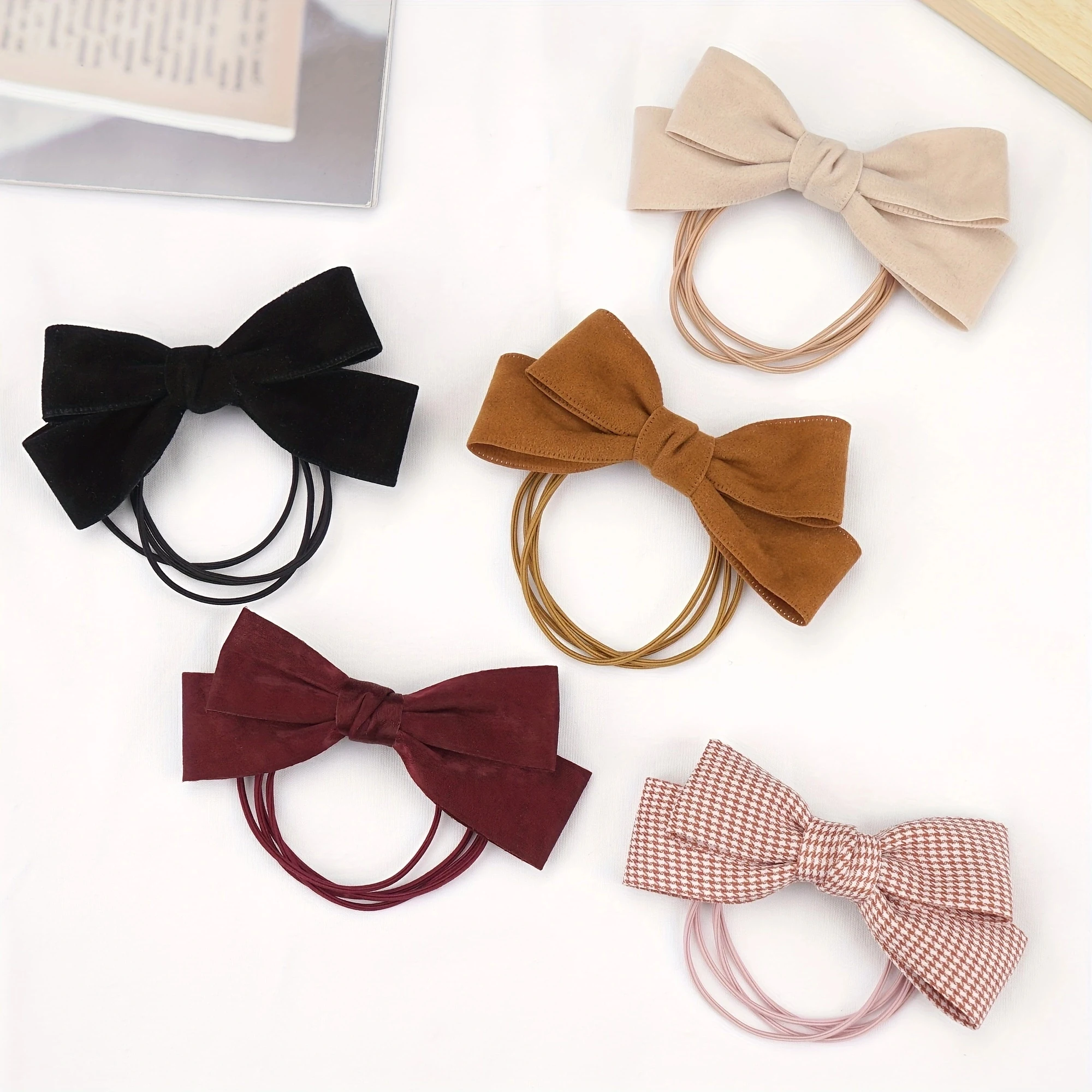 4 Pcs/set New Fashion Autumn Winter 4Inch Bow Flocking Hair Ring Elastic Hair Bands for Women Girl Hair Accessories Headwear