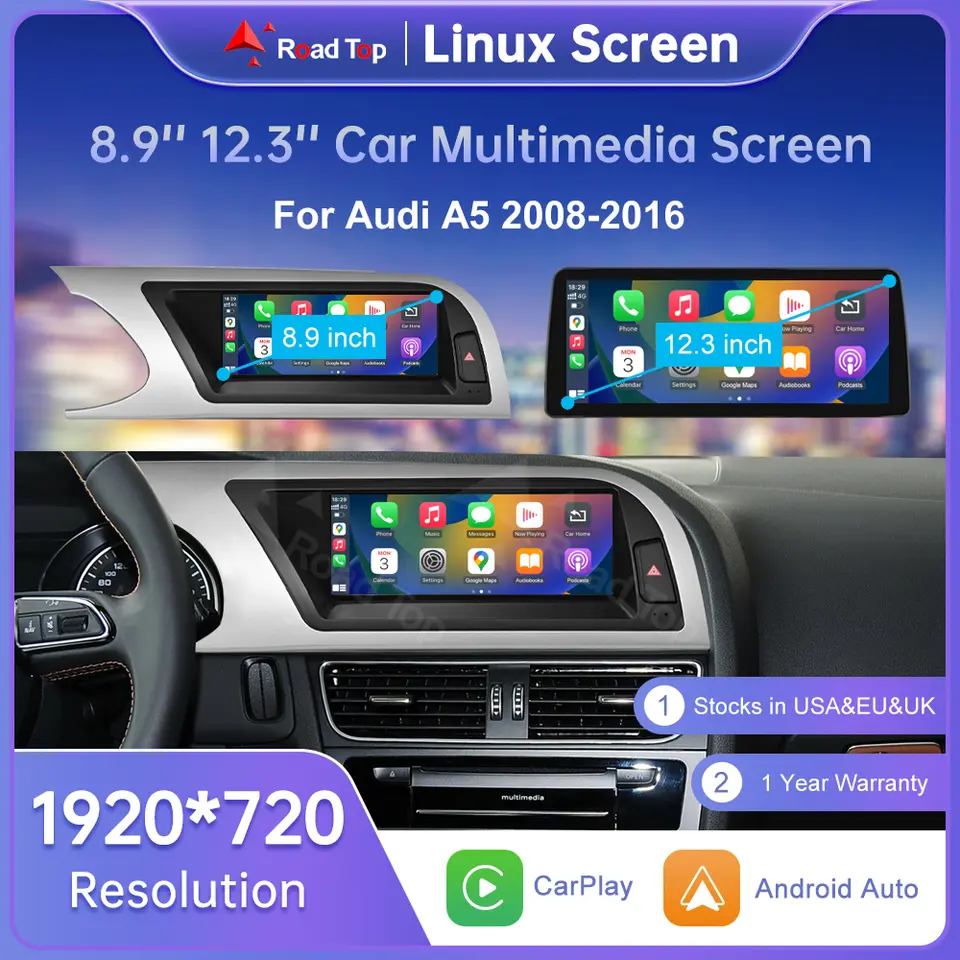 10.25-Inch Wireless CarPlay Android Auto Touchscreen Radio for Audi A5 2008-2016