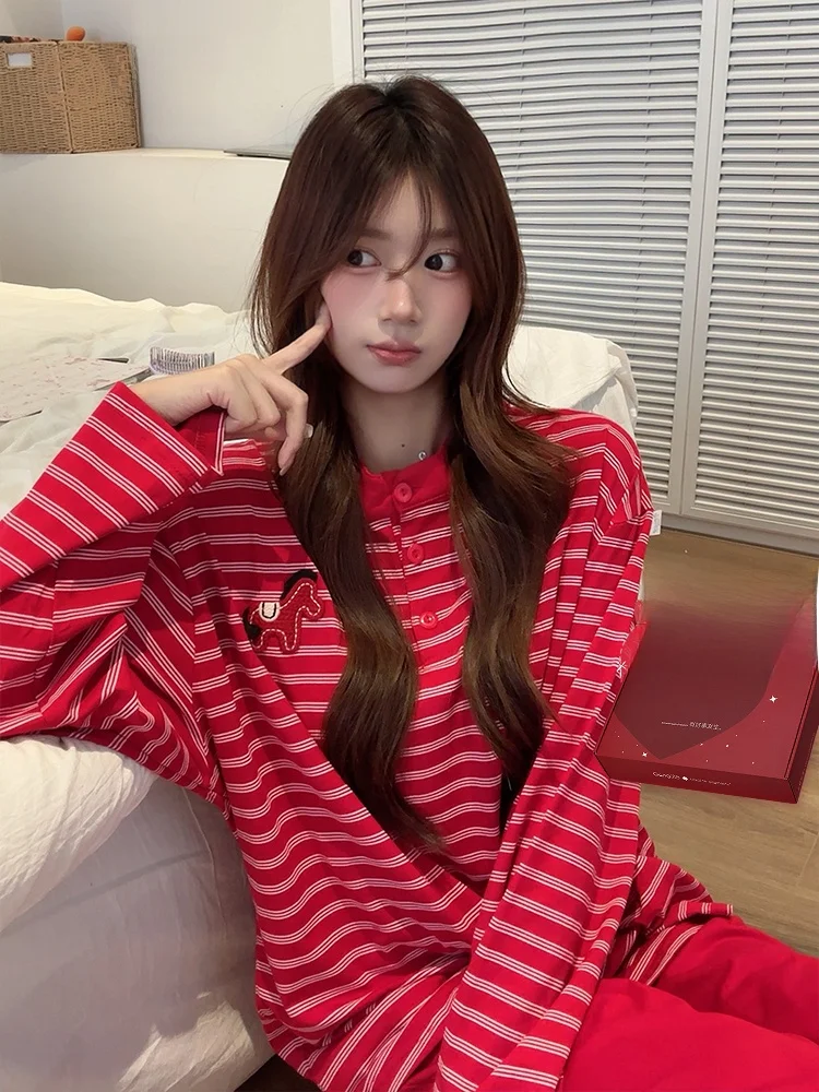 pyjama-en-coton-pour-couples-vetements-de-nuit-a-manches-longues-rouge-pour-jeunes-maries-vetements-de-maison-doux-respirants-antibacteriens-pour-le-printemps-et-l'automne