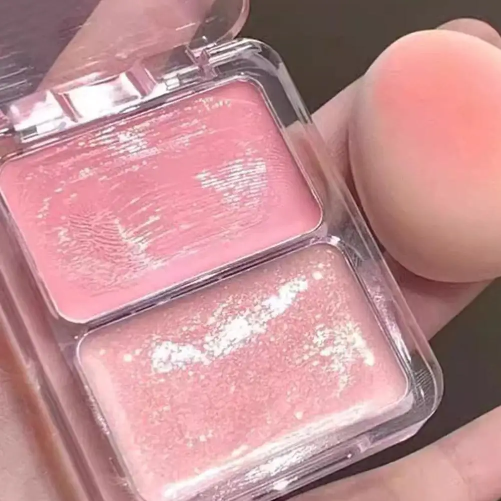 Paleta rozświetlaczy do twarzy 2 kolory, rozjaśniający krem do twarzy, różowy rozświetlacz, naturalny róż do policzków, nawilżający matowy różowy pudr do policzków.