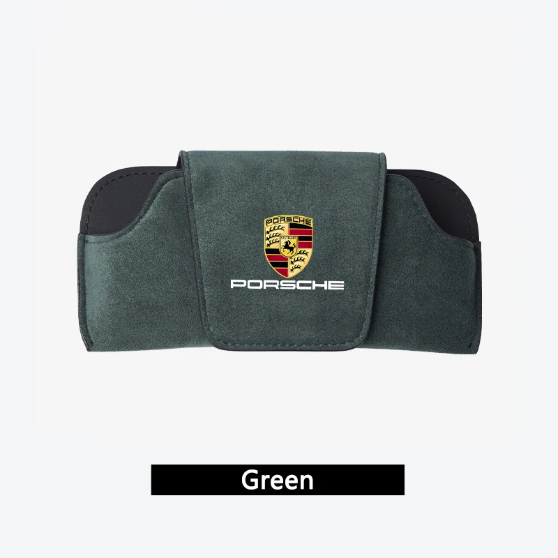 Caja de ante para gafas de coche, estuche para gafas con visera, almacenamiento para Porsche Cayenne Panamera Macan 911 718 Taycan Boxster Cayman 918 Pajun