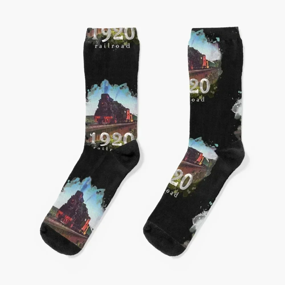 

Steam locomotive watercolor effect - Train lover gift- 1920 Black Socks Wholesale winter Ladies Socks Men's