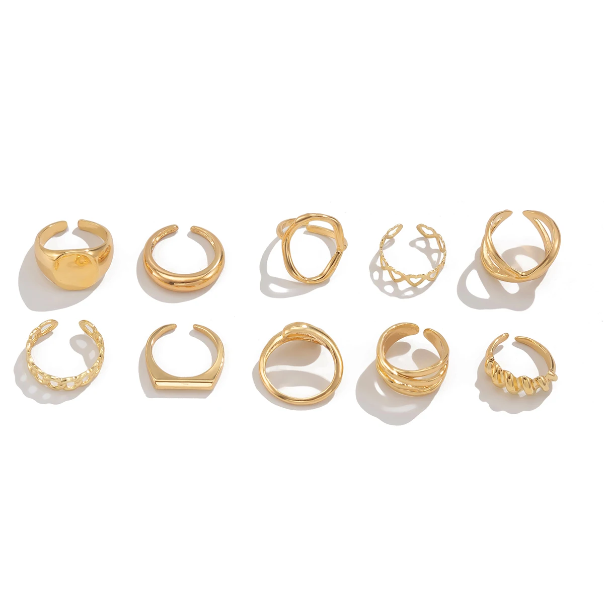 Ingemark 10Pcs/Set Vintage Smooth Water Drop Open Rings for Women Creative Metal Gold Color Finger Rings Daily Jewelry Gift New