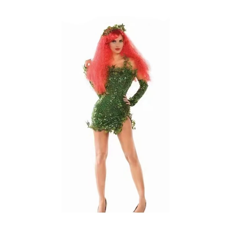 European and American New Cosplay Costumes Adult Green Leaf Sequins Halloween Sexy Beauty Stage Performance Cosplay Costumes