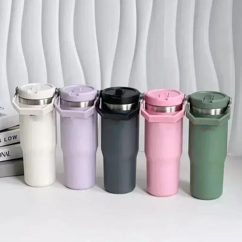 

30oz IceFlow Tumbler -Stainless Steel Vacuum Insulated Cup Leak-Proof Design Includes Lid, Straws Handle Keeps Hot Cold forHours
