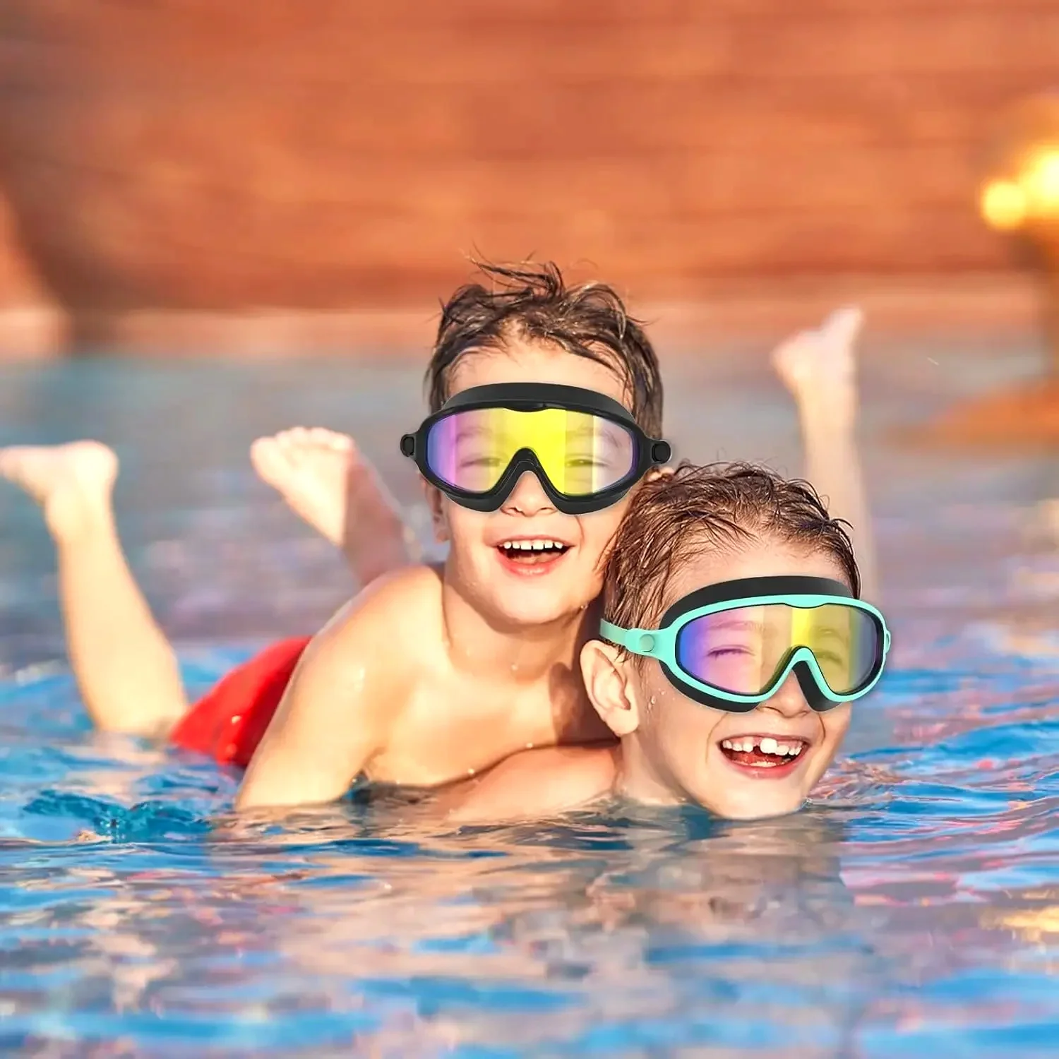 Swim Goggles 2 Pack, Anti-Fog UV Protection Wide View Swimming Goggles for  3-15 Youth Boys Girls view 6