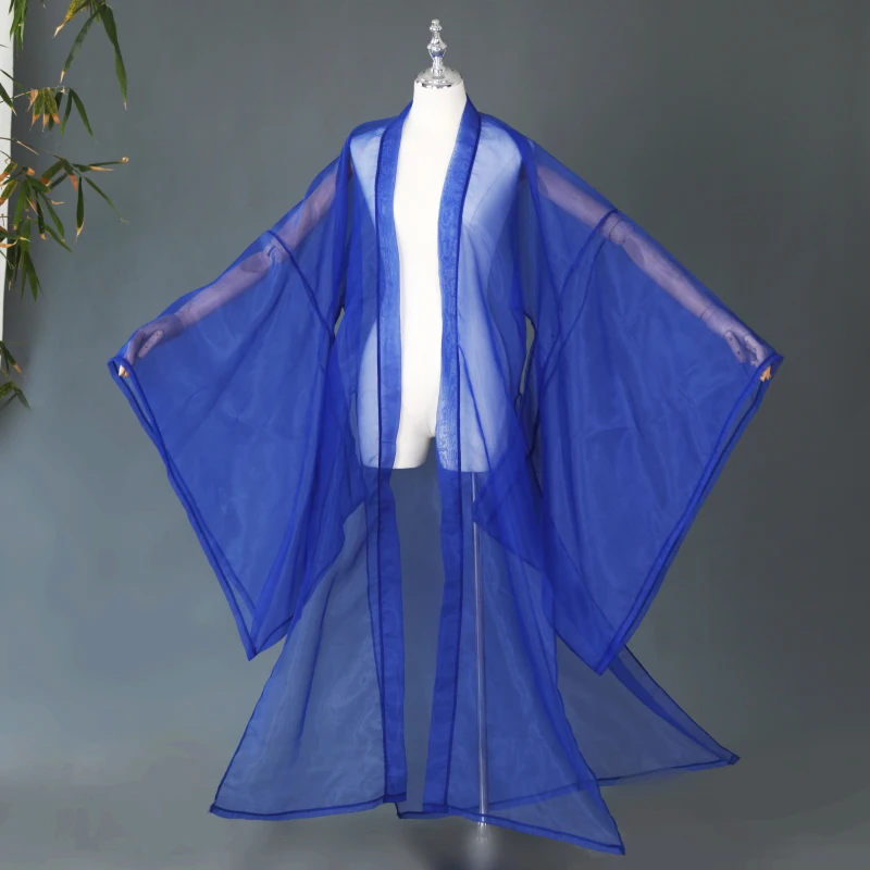 Ancient Chinese Hanfu Solid Color Tulle Cardigan Wide Sleeve Coat Classical Folk Dance Costume Stage Performance Photo Clothing