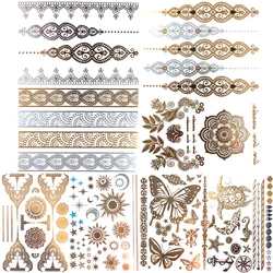 Sexy Golden Lace Mandala Temporary Tattoos For Women Adult Sun Butterfly Moon False Tattoo Arm Chest Body Art Waterproof Tatoos