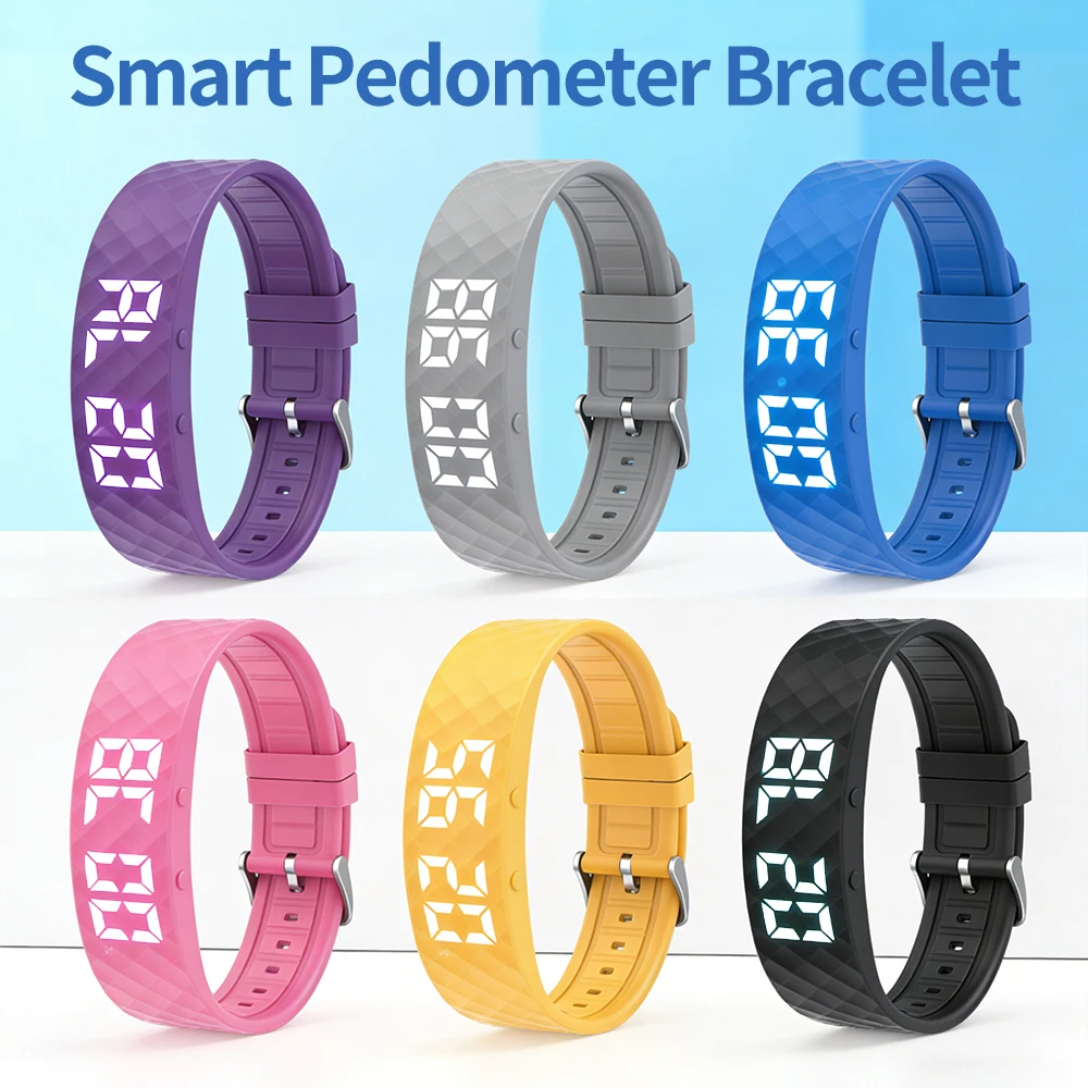 Pulseira inteligente com led digital, à prova d'água, relógio inteligente com monitor de pedômetro, pulseira inteligente com alarme vibratório
