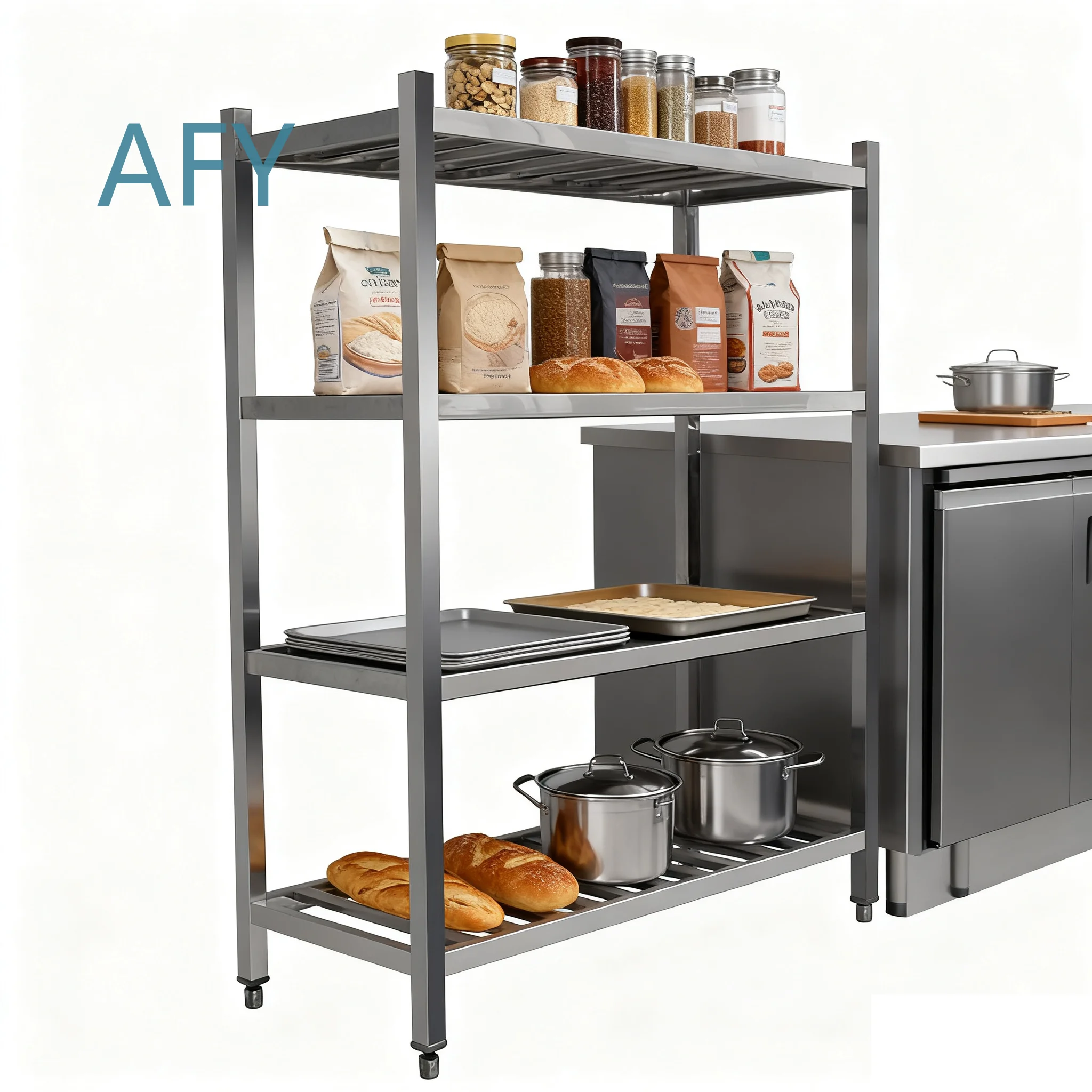 Heavy Duty 4 Tier Modern Wire Shelving Unit for Stainless Steel 201 304 Storage Rack for Hotel Restaurant Kitchen Anti Rust