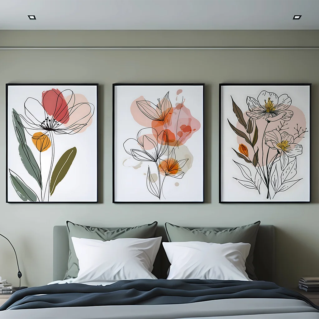 

Boho Watercolor Minimalist Line Floral Wall Art Canvas Poster Painting Prints Home Decor Bedroom Living Room Office Modern Décor