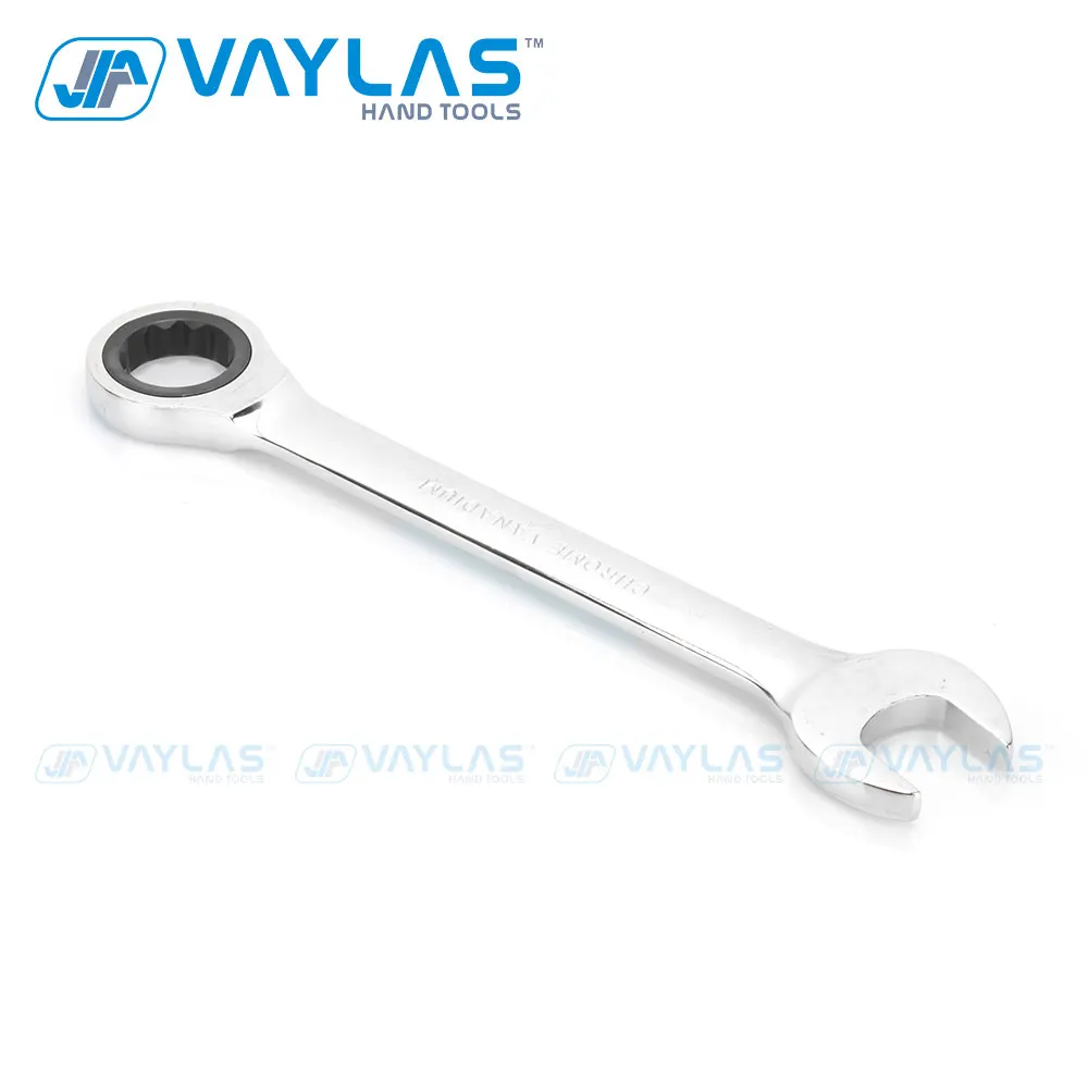 VAYLAS 15mm Combination Wrench Fixed Head Ratcheting 72T and Open End High Torque Mirror Polish Spanner Repair Hand Tool