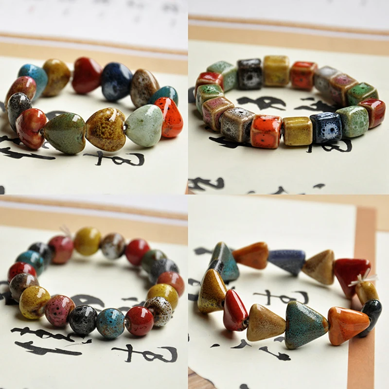 1PC DIY Accessories Ceramic Stripe Watermelon Beads Bracelet Colorful Floral Glaze Beads Bracelet Handmade Jewelry