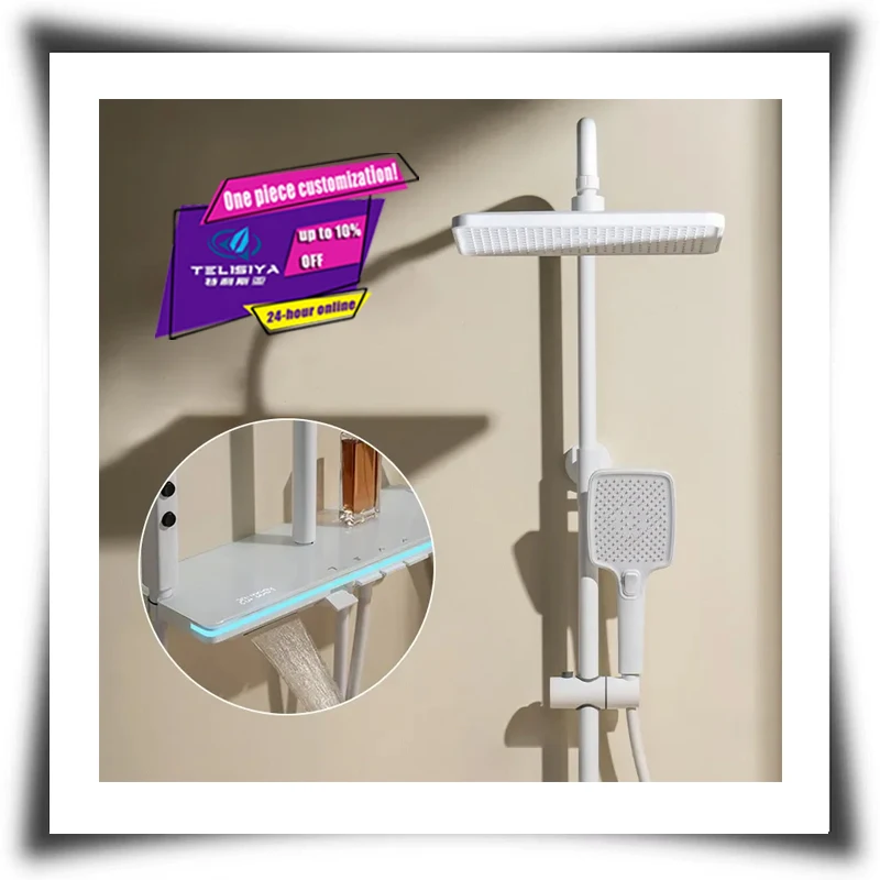 

Hot Sale Brass Bathroom Shower Wall Mounted White Light Emitting Diode Shower with Rain Faucet