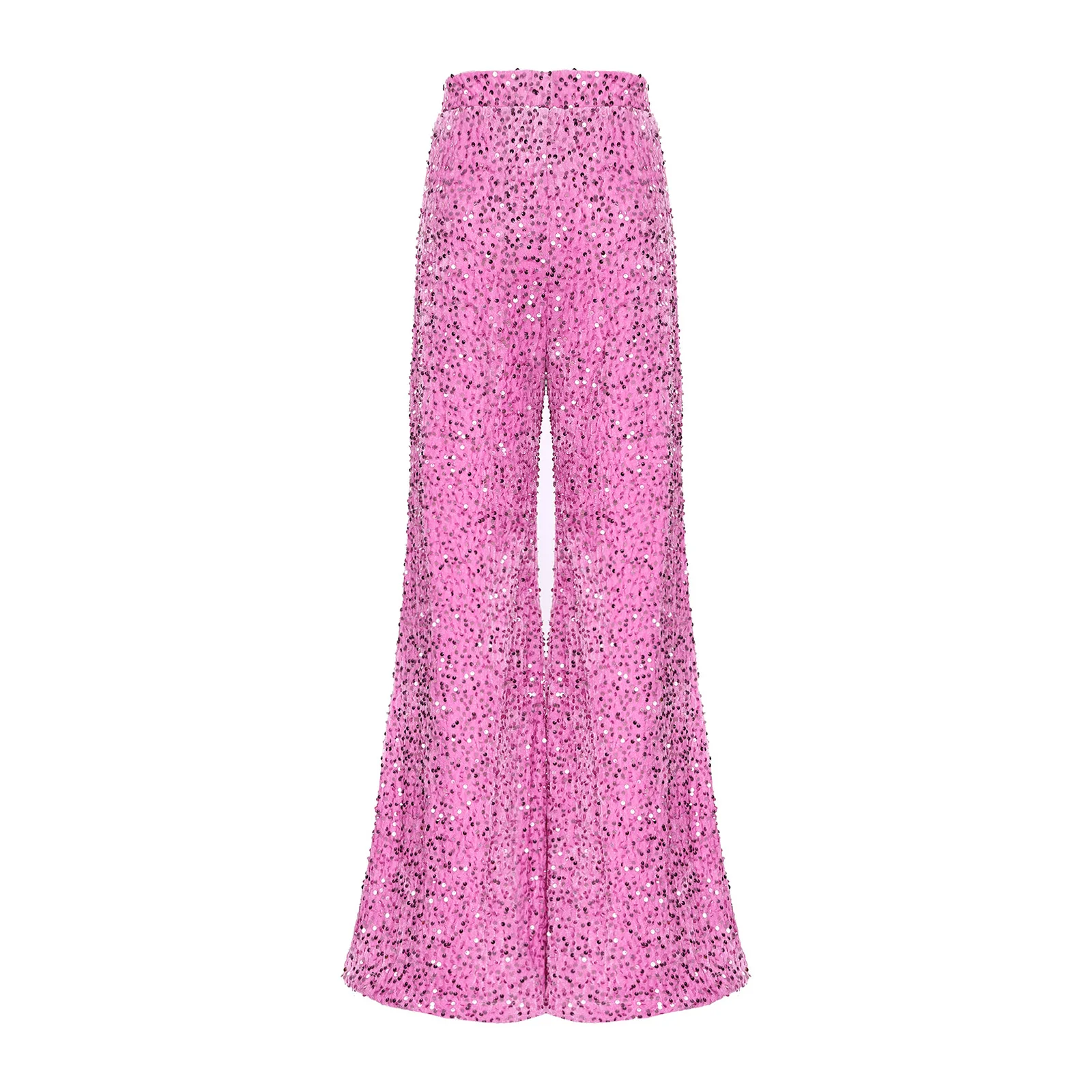 Sparkling Sequined Velvet Wide Leg Pants for Women High Waist Flared Trousers Shiny Stage Dance Club Party Pants Casual Trousers