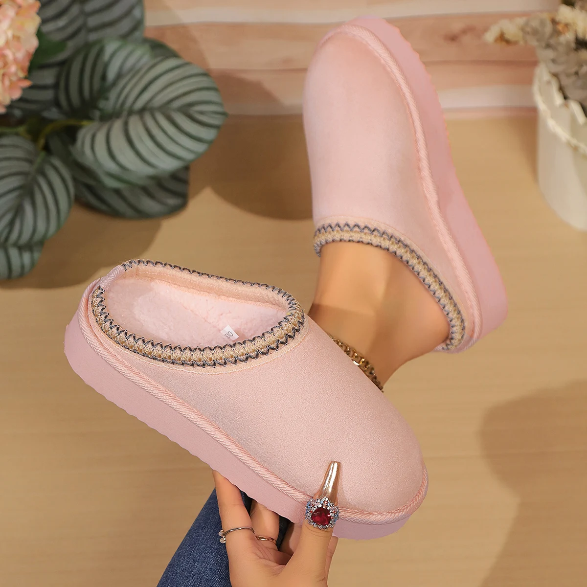 شبشب شتوي مريح للسيدات - نعل ناعم غير قابل للانزلاق، حذاء قصير داخلي دافئ مع بطانة قطيفة #5