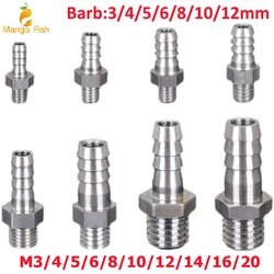 304 Stainless Steel Pagoda Connector 3/4/6/8/10/12mm Hose Barb Thread M3/4/5/6/8/10/12 Metric System PC Male Brass Pipe Fittings
