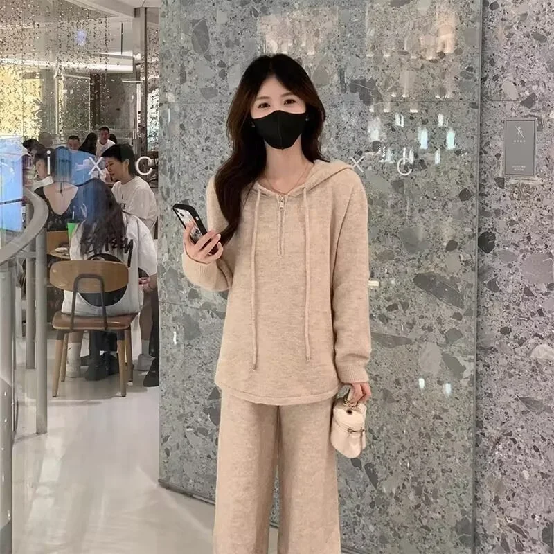 Fashionable Casual Women's Set Early Autumn Slimming Belly Cover Hoodie Wide Leg Pants Two Piece Set Trendy 885