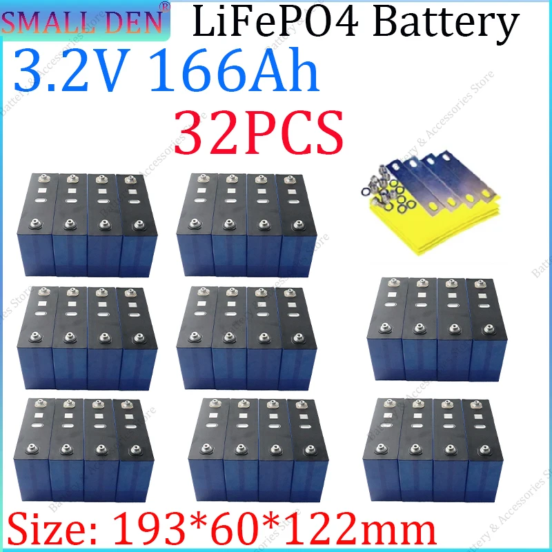 

32 шт. 3,2 В 166 Ач 170 Ач Lifepo4 аккумулятор большой емкости DIY 12 В 24 В 36 В 48 В электромобиль электрический трехколесный велосипед накопитель солнечной энергии