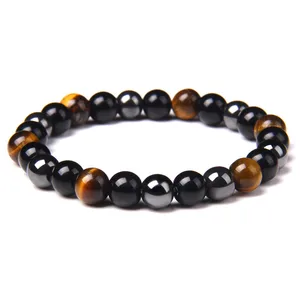 Natural preto obsidiana hematita tigre olho contas pulseiras masculino para proteção de saúde magnética mulher alma jóias pulsera hombre 10 principais vendas obsidiana pulseira - №4