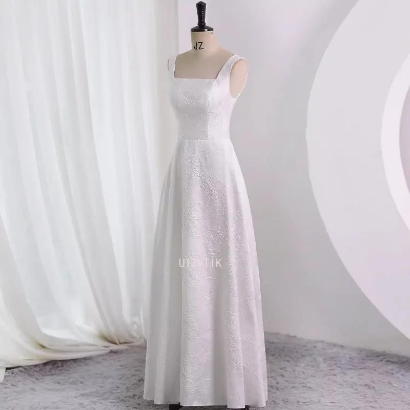 2025 New White Square Collar Wedding Dresses Sexy Women Elegant Luxury Long Party Dress Korean Formal Occasion Dress Vestidos