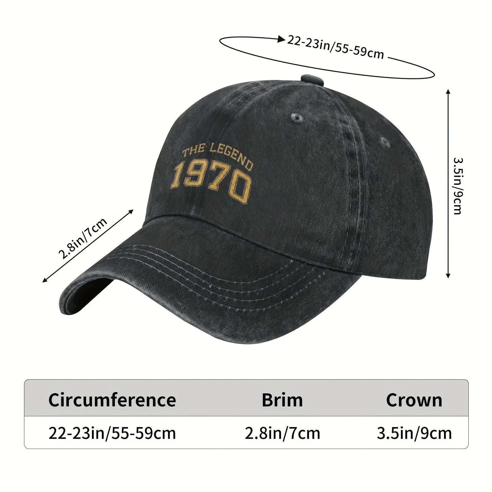 1970 The Legend Vintage Dad Hat, Baseball Cap, Unisex Breathable Lightweight Sports Cap, Adjustable Strap, Hand Wash- Slight Str