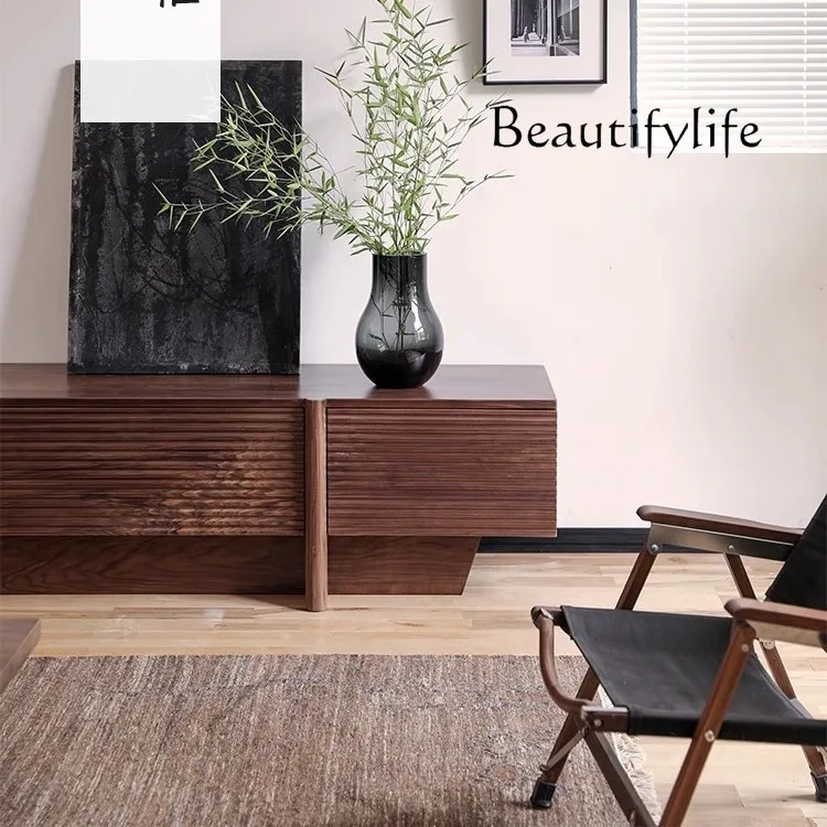 خزانة تلفزيون من خشب الجوز الأسود في أمريكا الشمال، خزانة صوتية وبصرية، خزانة أرضية لغرفة المعيشة، خشب الكرز، خزانة من الخشب الصلب بالكامل #3