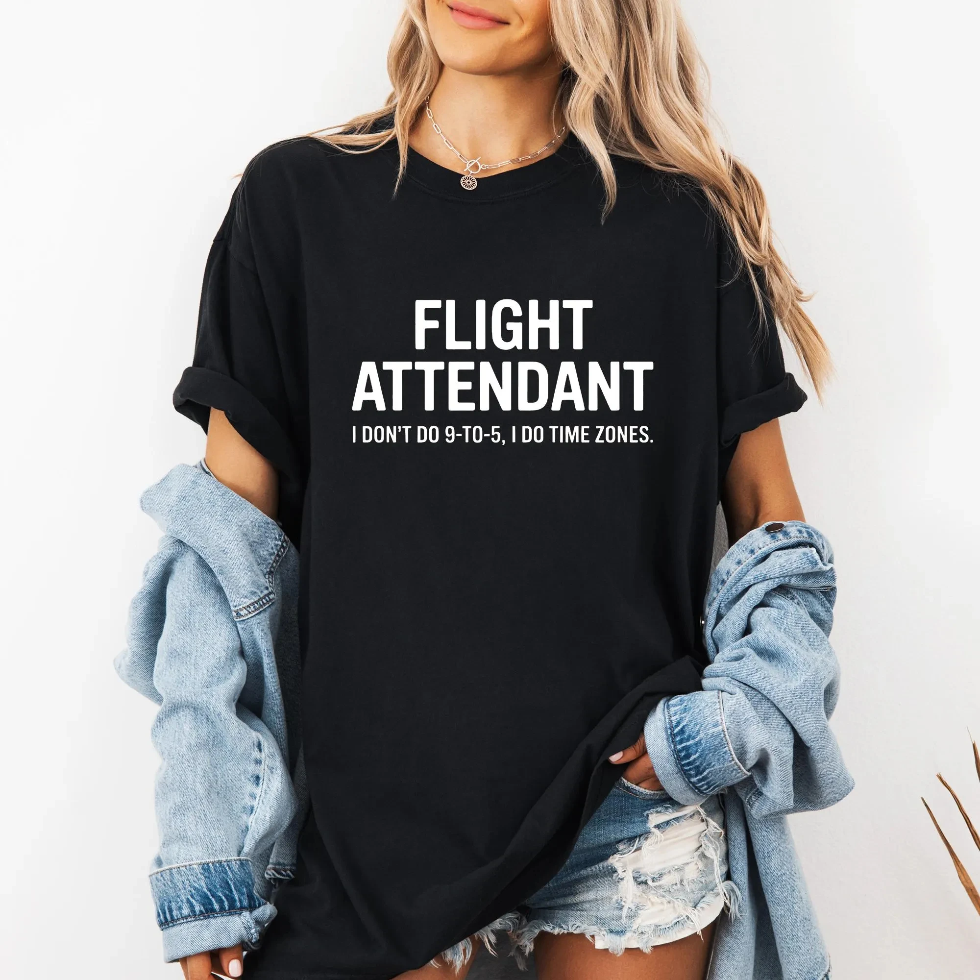 Flight Attendant Funny T-Shirt, Unisex Black Tee, I Don't Do 9-5, I Do Time Zones Tee, Vintage Comfort Colors T Shirt