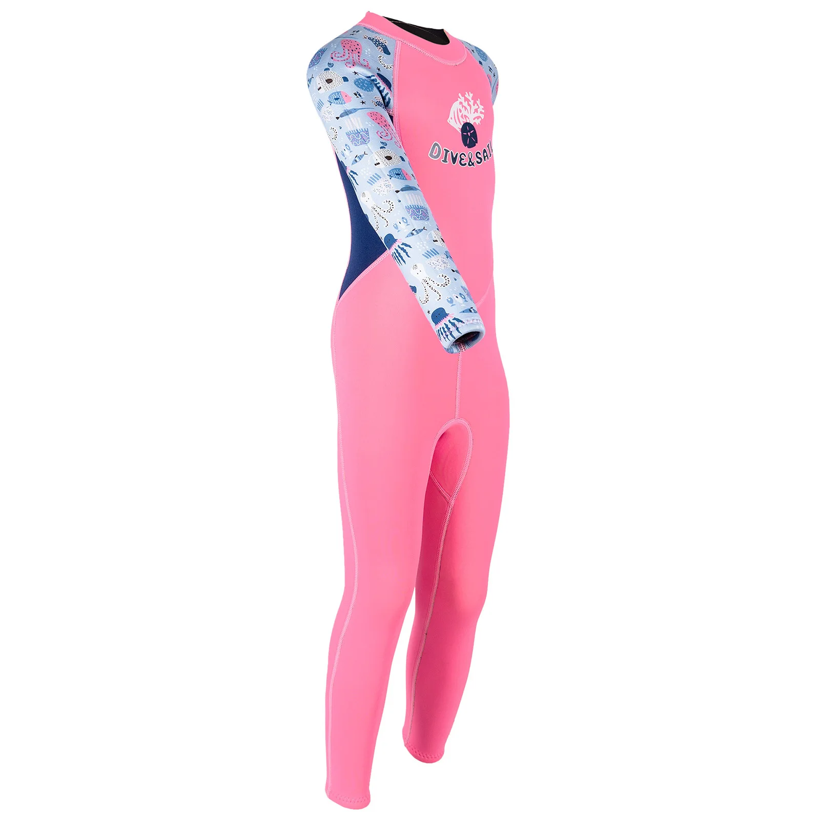 Kids Boys Girls Swim Jumpsuit 2.5mm Neoprene Wetsuit Rash Guard Swimsuit Crew Neck Long Sleeve Zipper Back Cute Printed Bodysuit