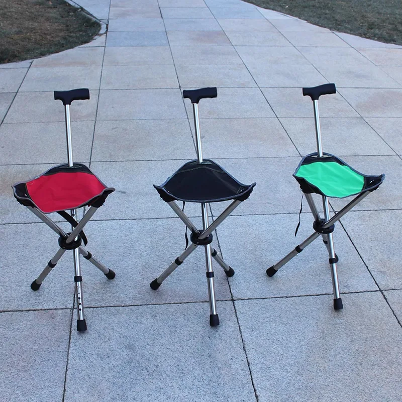 Outdoor Cane Stool Thickened Stainless Steel Retractable Foldable Three-legged Cane Stool Outdoor Camping Mountaineering Cane
