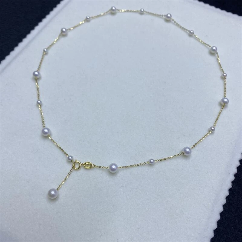 Natural Pearl Collarbone necklace AAA 3-4mm 7-8mm Japanese Round Pearl Necklace 16-18inch/925s