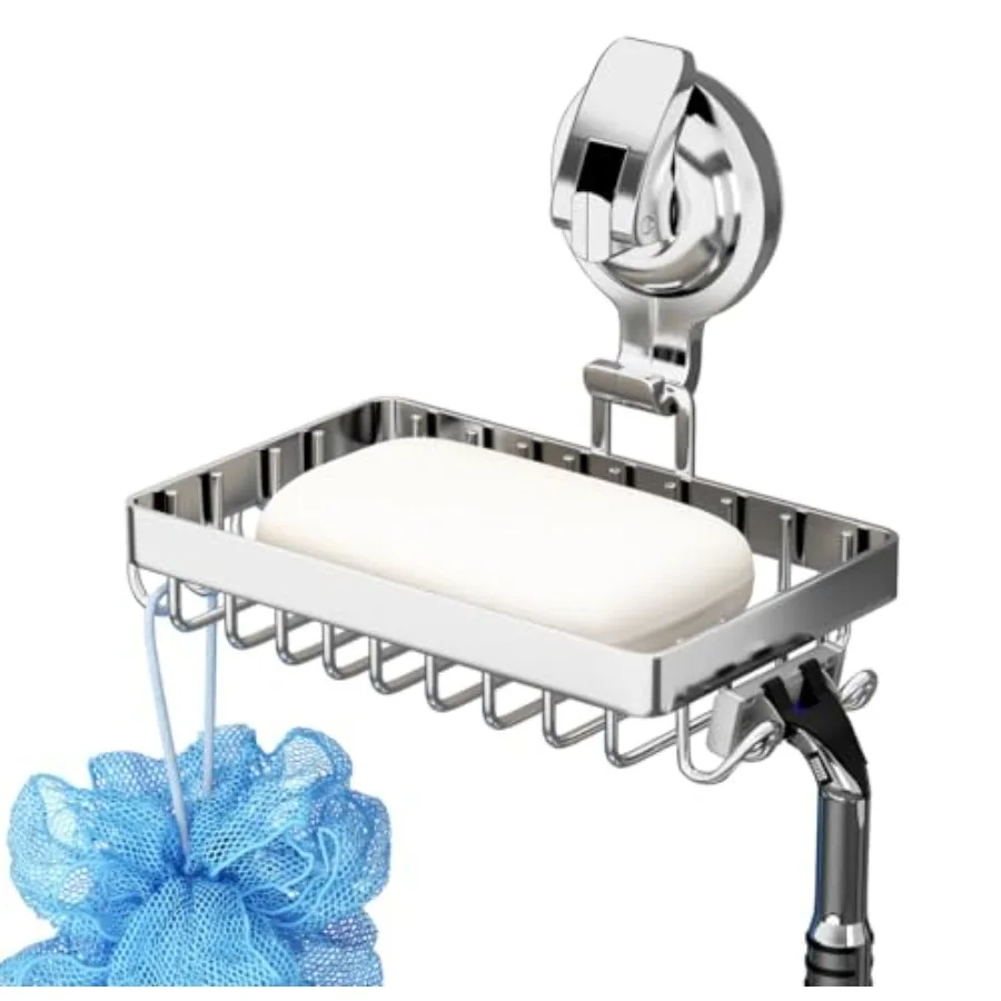 

Мыльница для Sr Держатель для мыла на присоске с 4 крючками Нержавеющая сталь 304 Серебристый