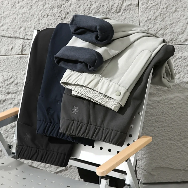 Winter Upade Version Italian Luxury Fce Lined Thiened Men's Outdoor Windproof Soft ell Casual Pants Warm Comfortable