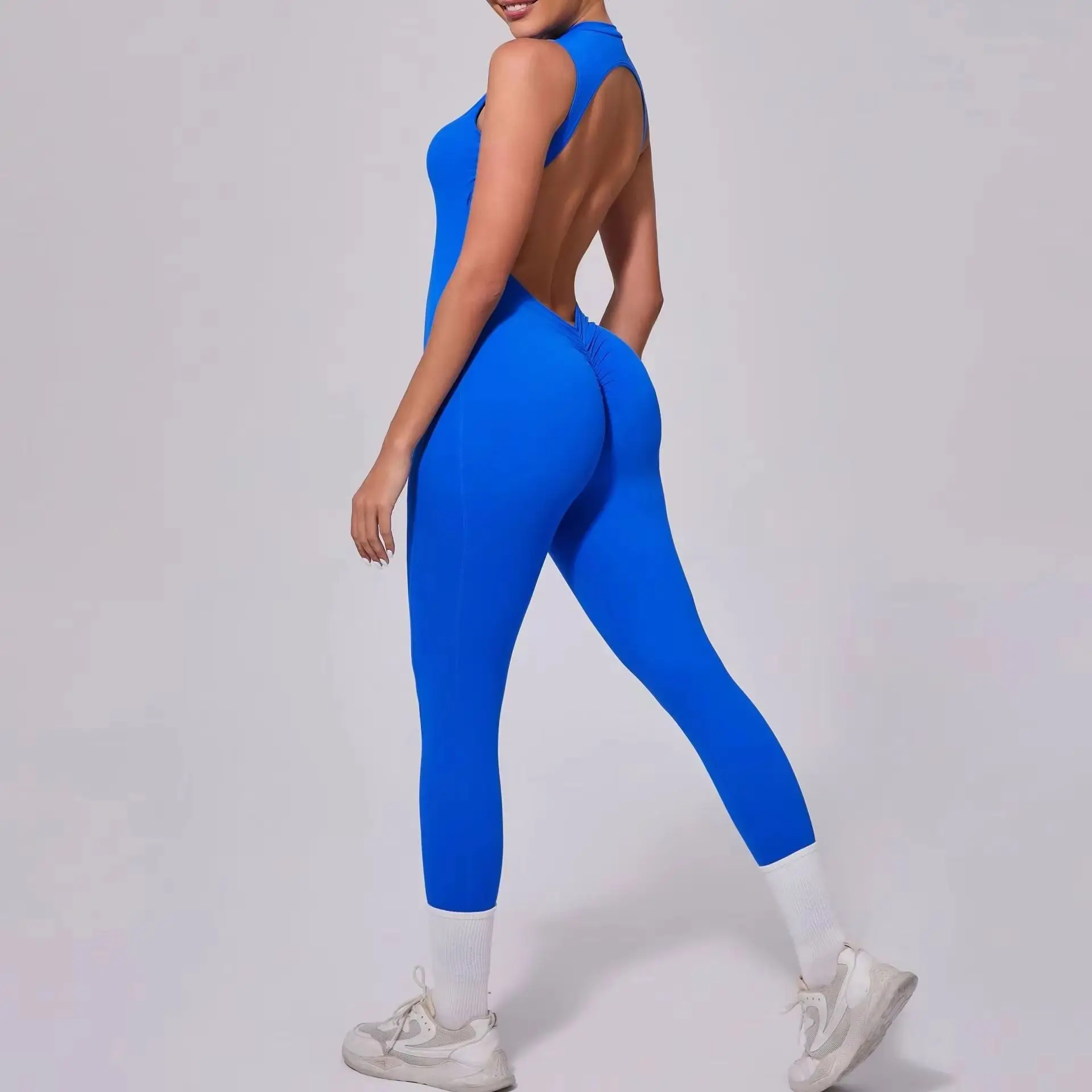 

Summer New Style Backless Sexy Scrunch One Piece Sleeveless Women's Scrunch Training Suit Jumpsuits Women's Sexy Yoga Clothing
