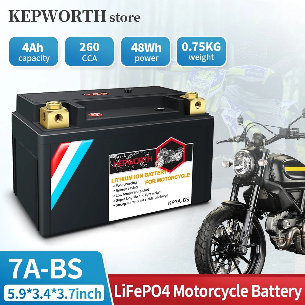 7A-BS Lithium Motorcycle Battery 12V 4Ah 260CCA Replacement Powersport Battery Built in BMS Replace YTX7A-BS for Motorcycle ATV