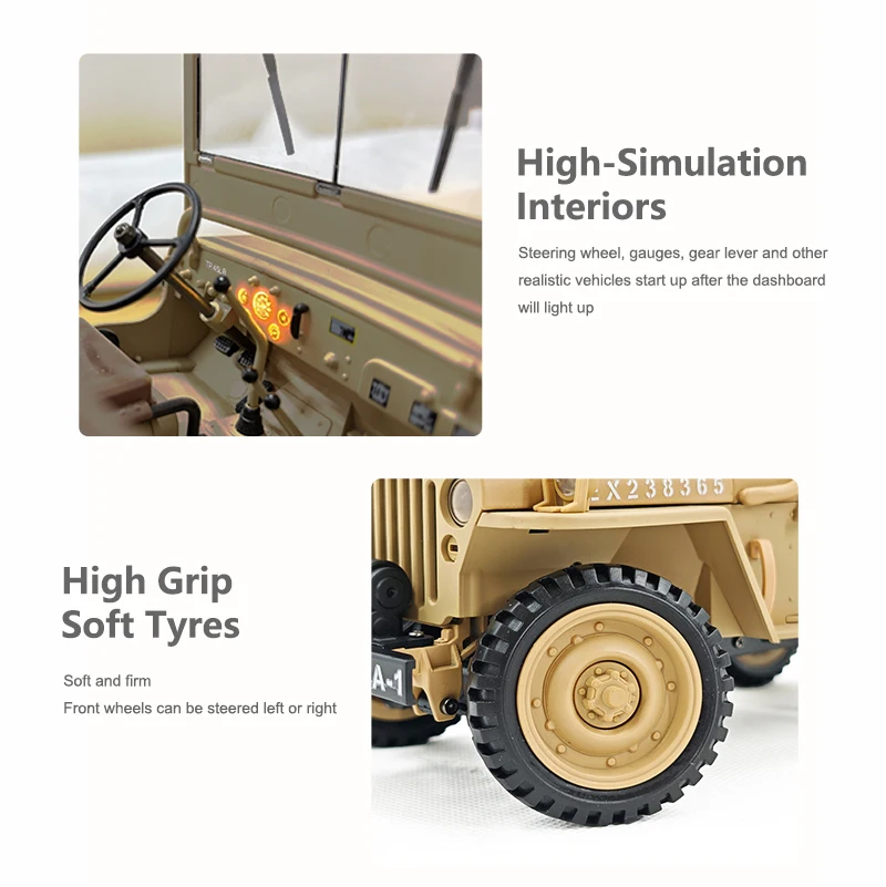 Coolbank RC Car 1/14 1941-1945 Willys Jeep  MB 2.4G 4WD RTR Crawler Climbing Scale Military Truck Off-road Car Vehicle Boys Toys