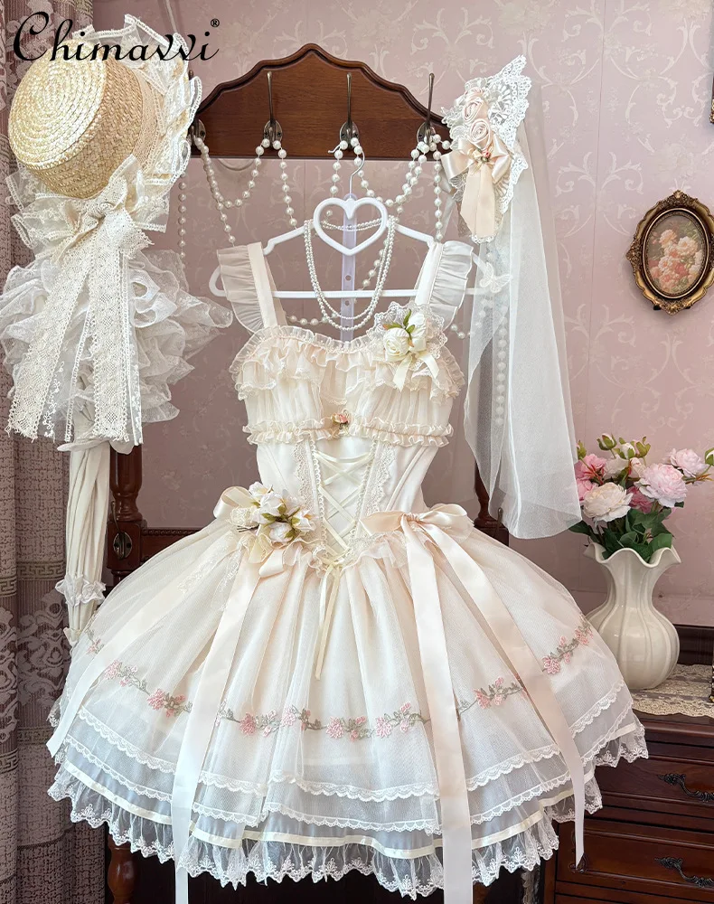 

Ballet Daily Lolita Girly Princess Dress 2025 Autumn New Sweet Lace Birthday Party Elegant Short Fluffy Dresses for Women
