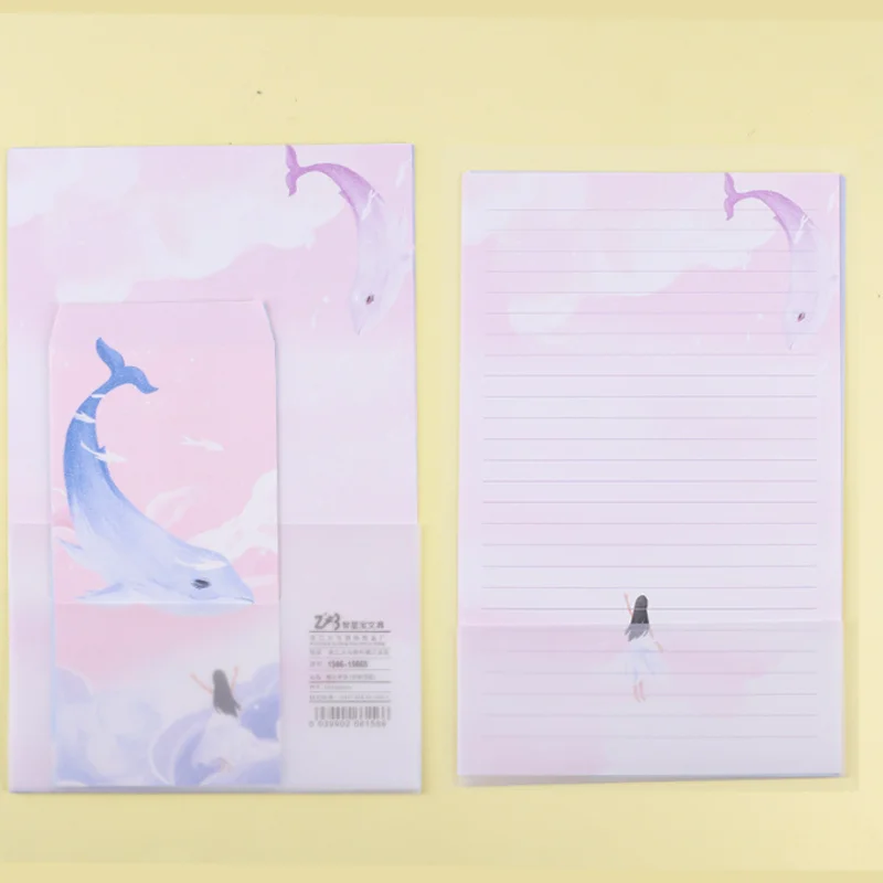 

Kawaii Dolphin Elk 3 Envelope+6 Paper Letter Creative Stationery School Office Supplies Wedding Invitation Writing Letterhead