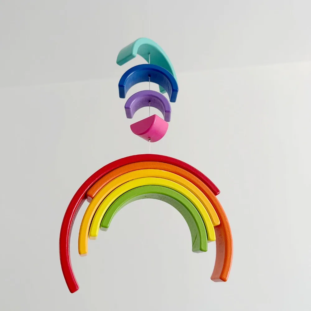 Creative Wooden Rainbow Dynamic Balance Hanging Wall Pendant Parachute Ceiling Pendant Home Bedroom Beautiful Decorations
