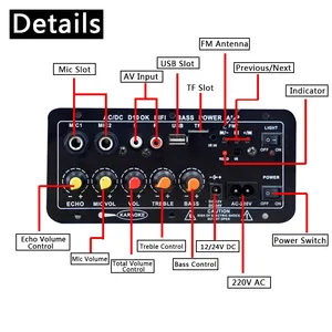 30-120W audio amplifier plate, double microphone support, bluetooth, subwoof amplifier for 4OHM, 12V, 24V, 110V, 220V speaker amplifier 8 Main Sales Plate amplifier - №2
