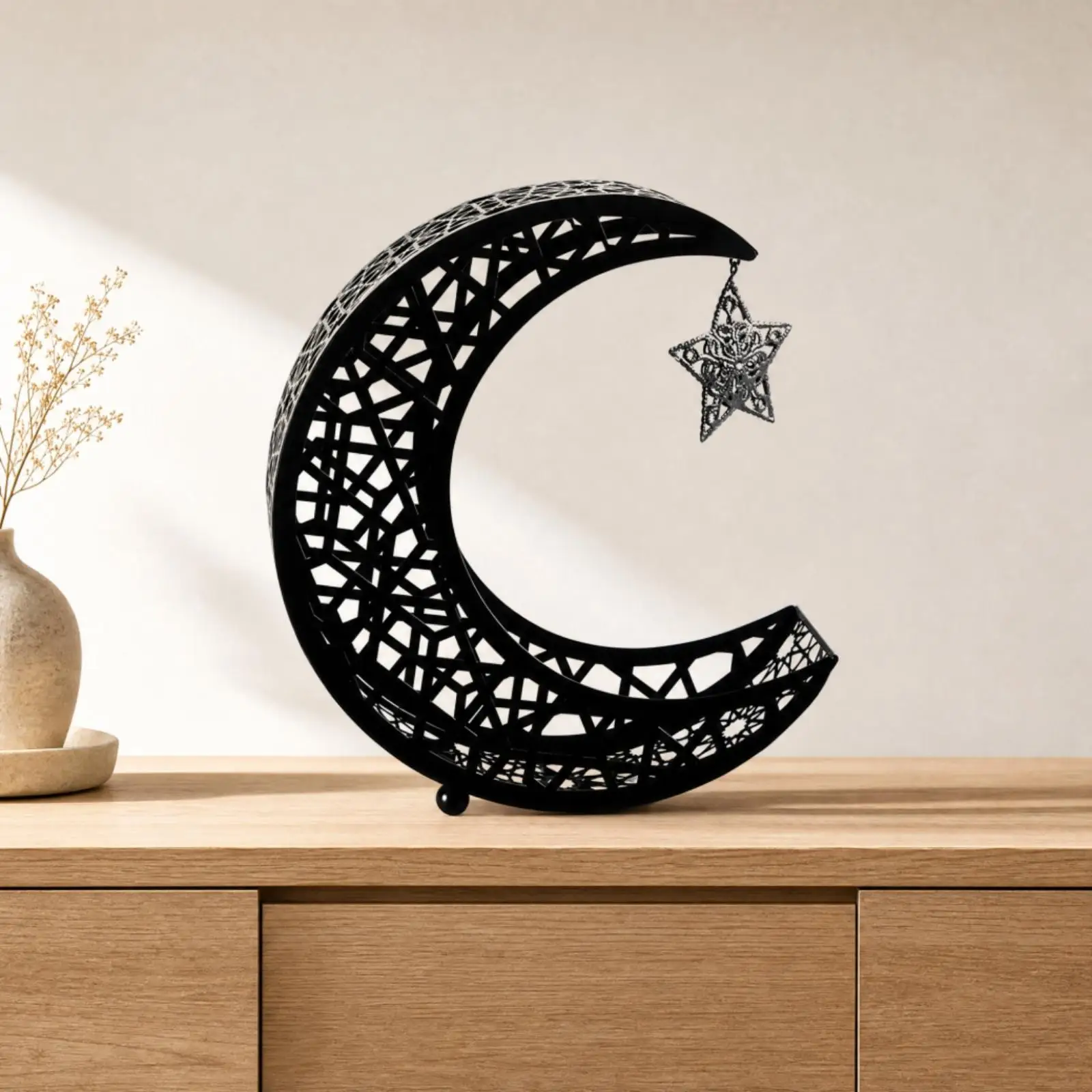 Half Moon Metal Snack Tray for Serving Desserts and Keeping Small Items Tidy with Hanging Star for Living Room