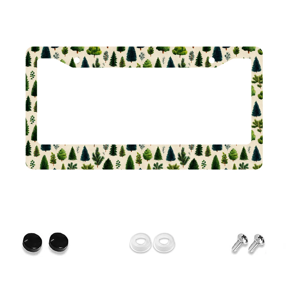 

1pc Retro Green Tree Pattern 2-Hole License Plate Frame, Aluminum Material, 6x12 Inches, with Screw Set, Vintage Novelty Car De